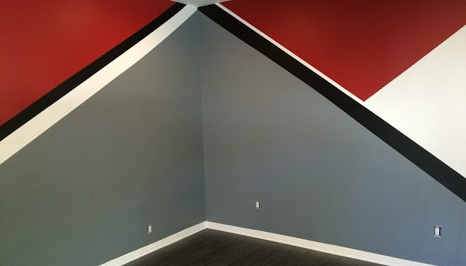 a wall with red black and white pattern