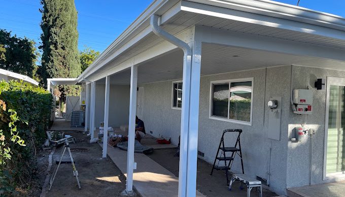 side section of a white concrete house